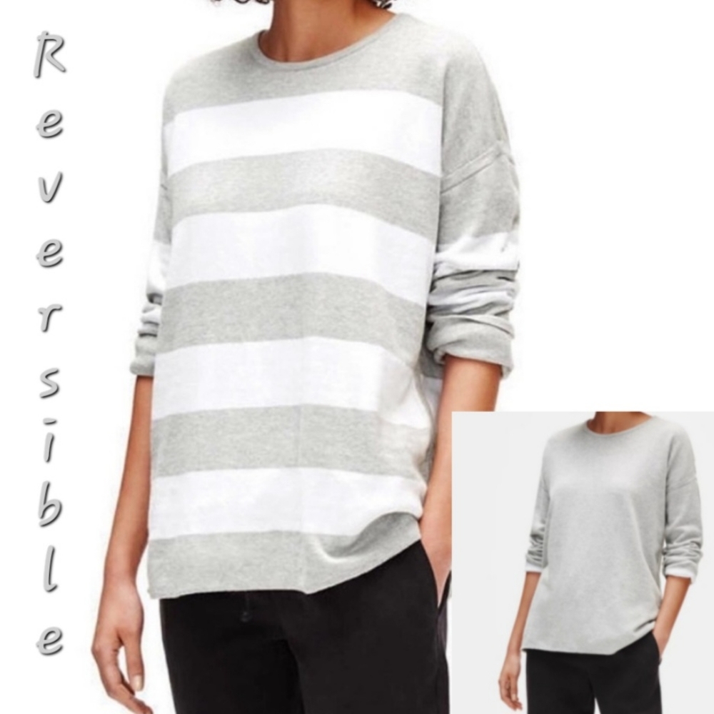Eileen Fisher 100% organic cotton reversible sweater, crew neck, boxy, sz: small